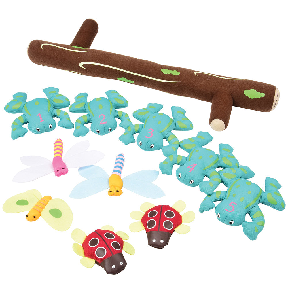 Five Green & Speckled Frogs 11 Piece Prop Set