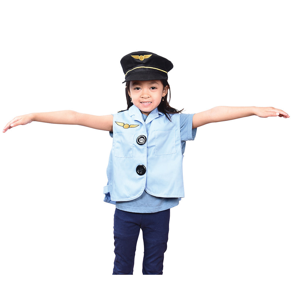 Toddler Pilot Role-Play Vest & Hat with Easy Slip-On with Hook & Loop Closures