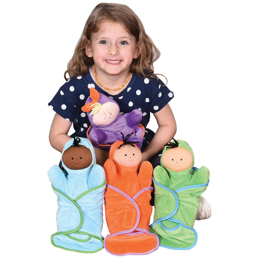 4 Soft Culturally Diverse Baby Dolls with Matching Blankets