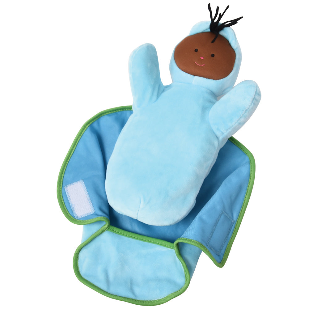 Multiculturally Diverse Soft Baby Doll in Matching Blue Blanket
