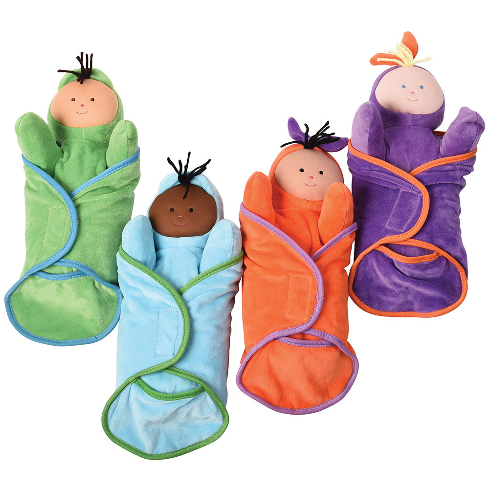 Circle Time Swaddle Babies Set | 4 Soft Multicultural Baby Dolls with Matching Blankets