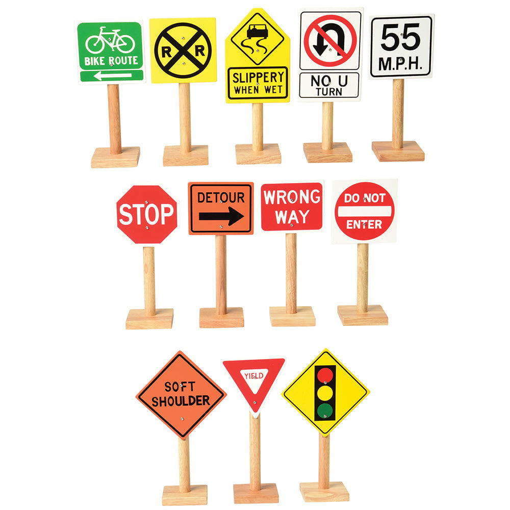 12-Piece Large Wooden International Traffic Sign Set