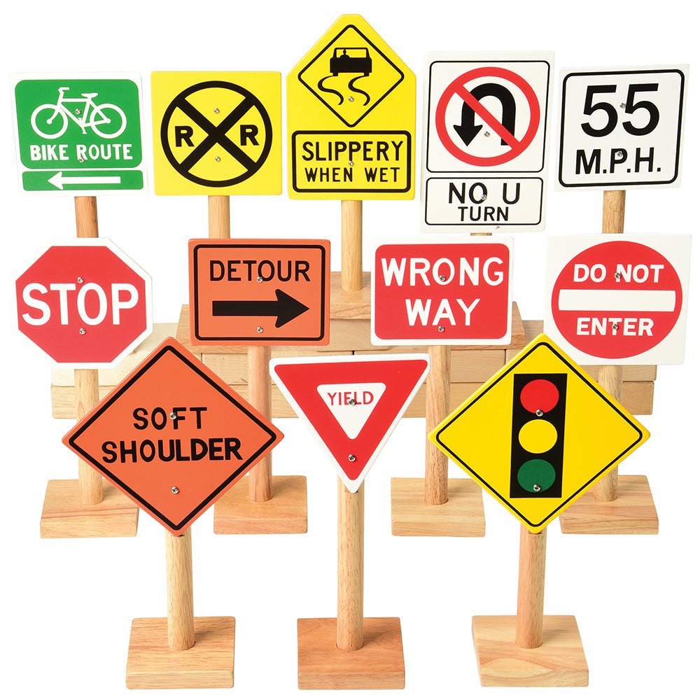 12-Piece Large Wooden International Traffic Sign Set