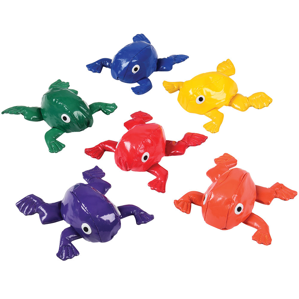 6 Piece Set of Colorful Frog Themed Vinyl Bean Bags