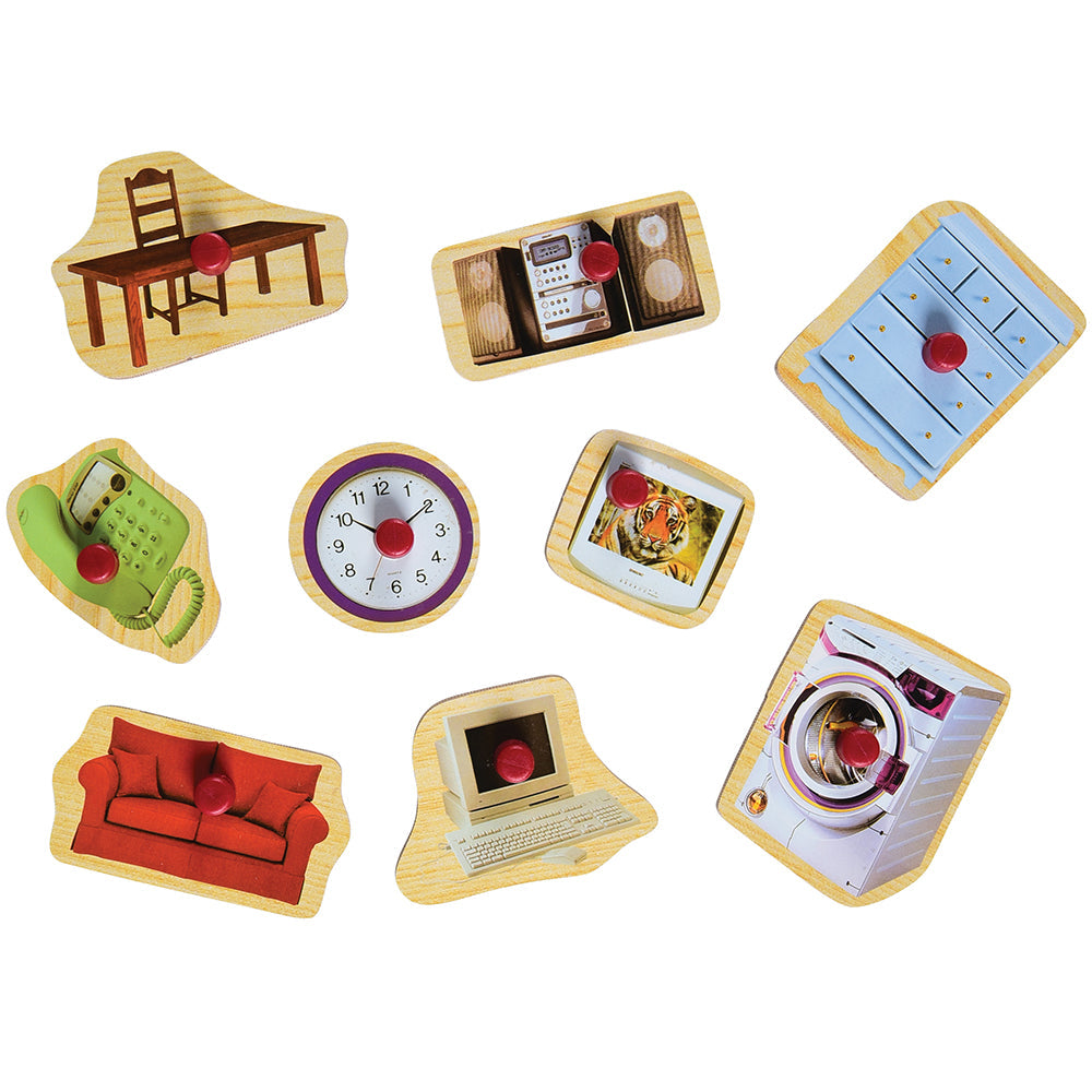 9 Peg Puzzle Pieces of Everyday Household Objects