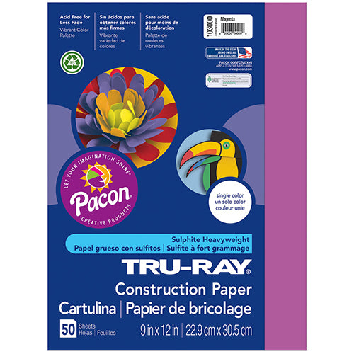 Tru-Ray® Construction Paper, Magenta, 9" x 12" - 50 Sheets