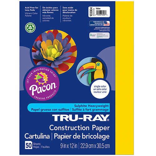 Tru-Ray® Construction Paper, Yellow, 9" x 12" - 50 Sheets