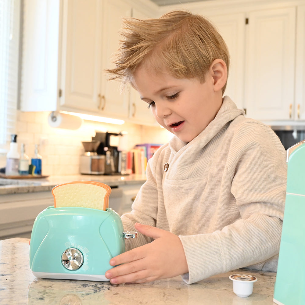 Kid Exploring Realistic Toy Toaster