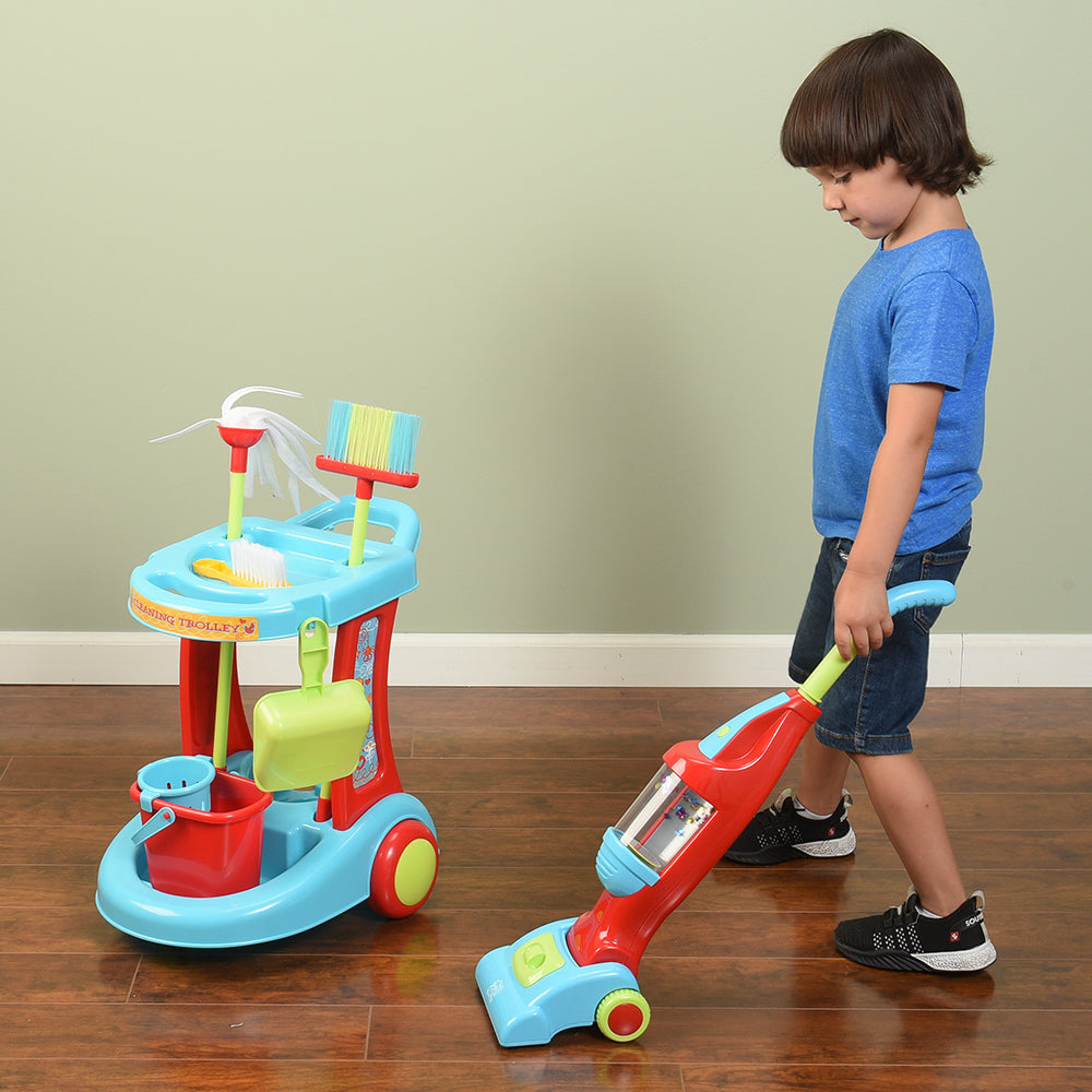 Kid Using Vacuum from Cleaning Set