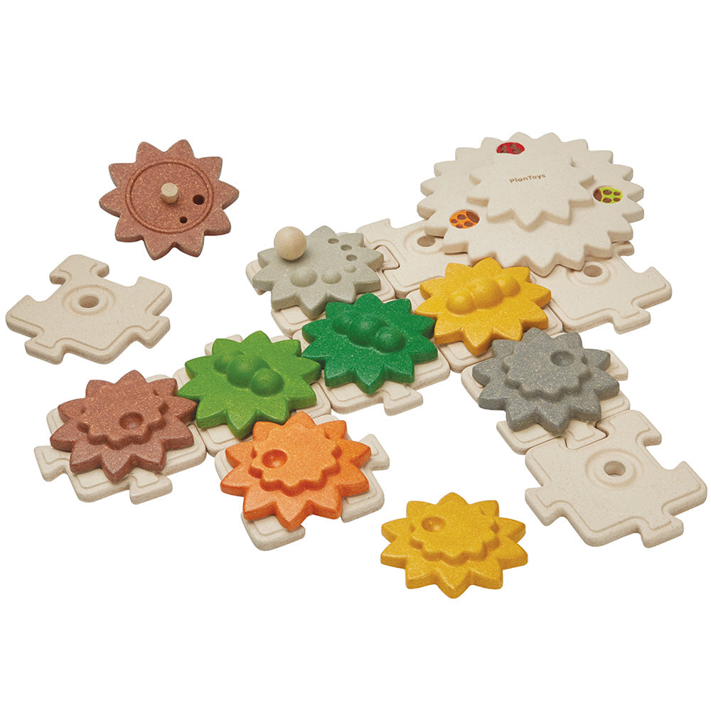 Gears and Puzzles Set | Eco-Friendly 24-Piece Wooden Toy from PlanToys