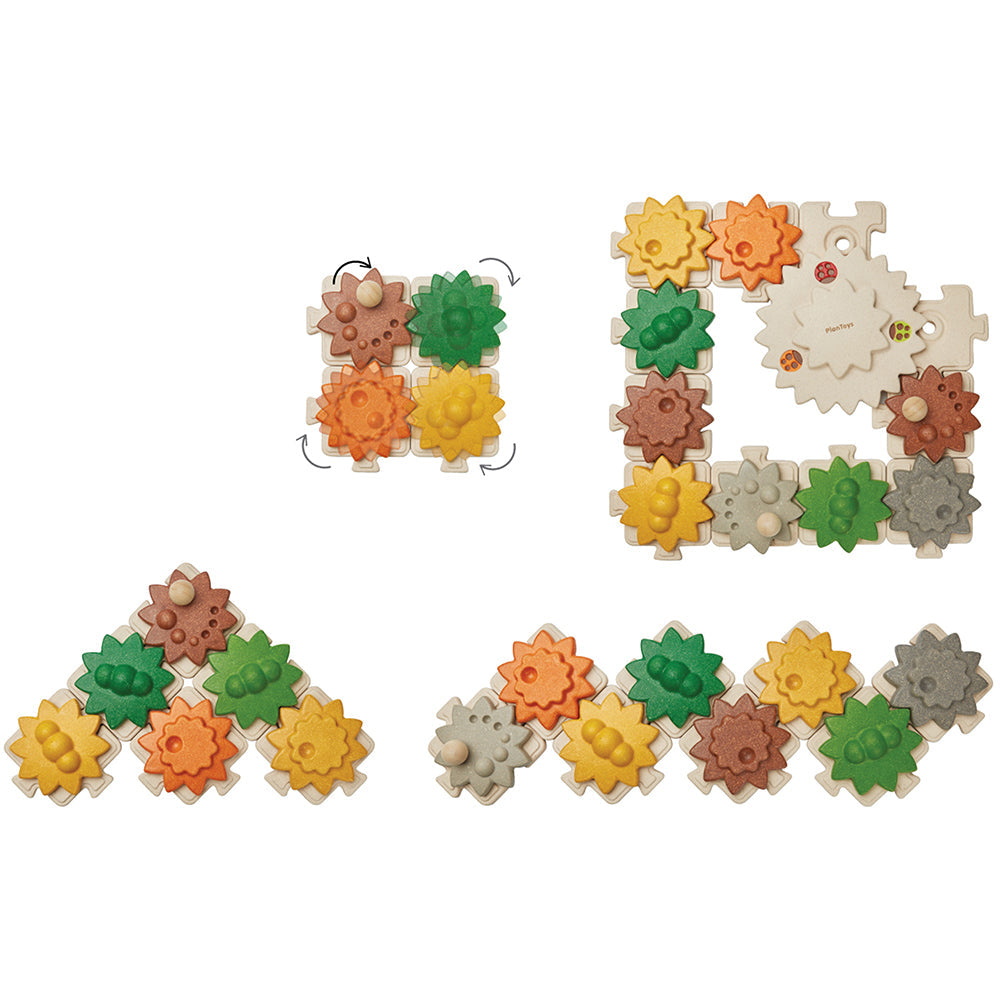PlanToys' Gears and Puzzles Set | Eco-Friendly 24-Piece Wooden Toy