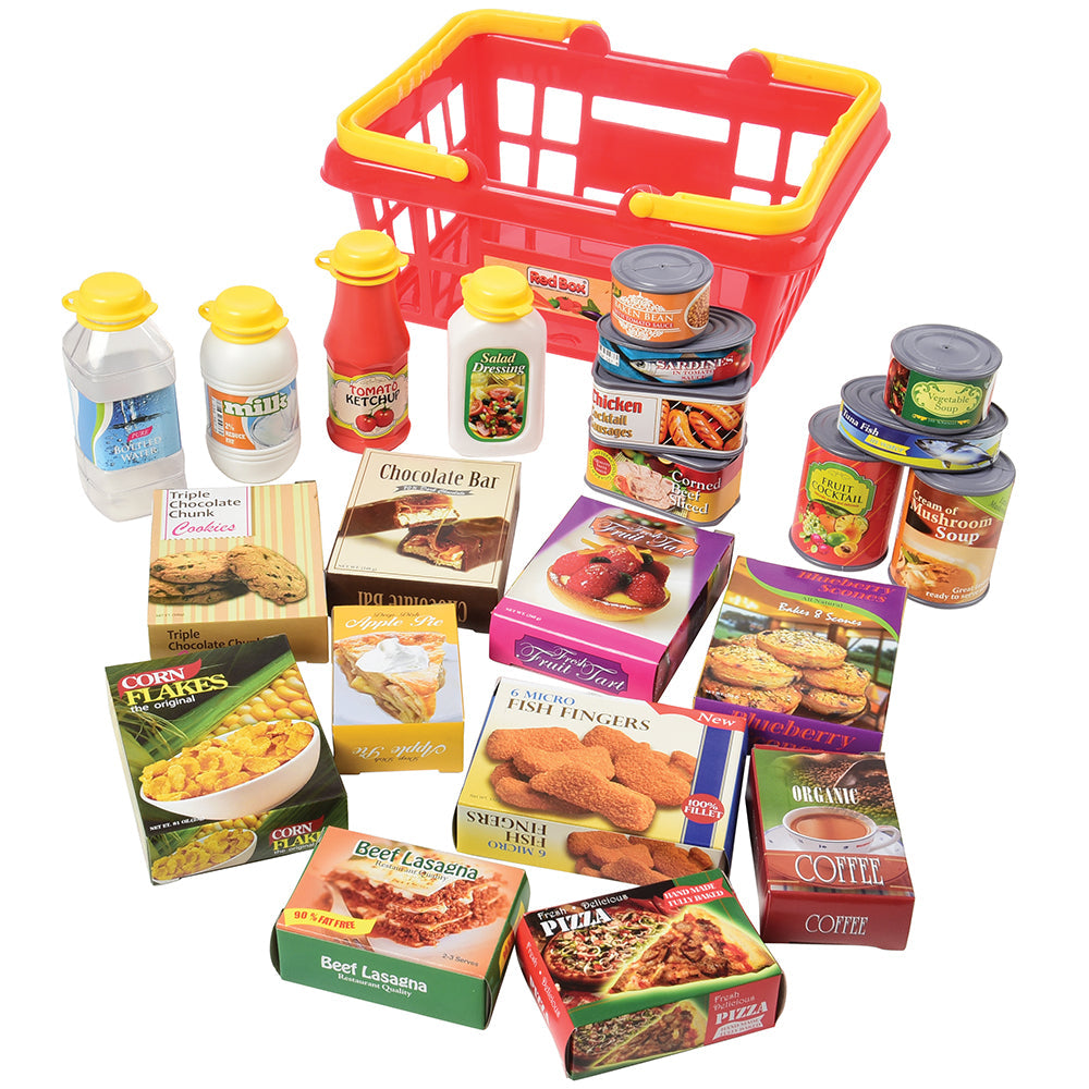 Shopping Basket with Play Food 23-Piece Grocery Set for