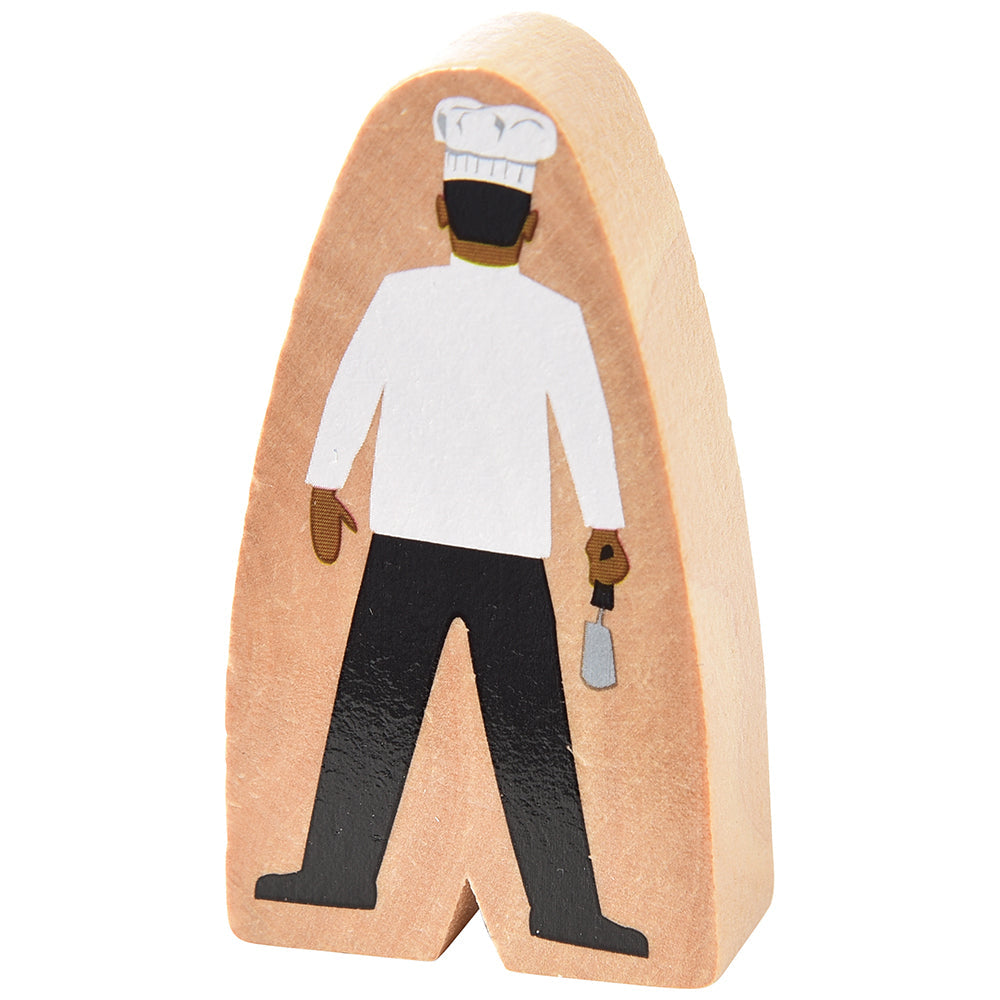 Back View of Multicultural Wooden Chef Figure