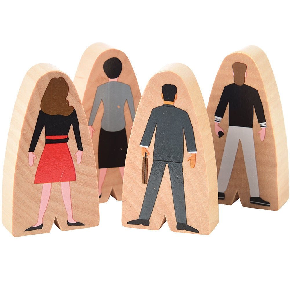 Backview of Multicultural Wooden Business Figures