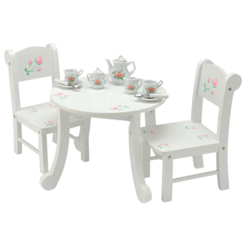 Wooden Doll Table & Chair Set with Floral Design | Ideal for 18" Doll Tea Parties