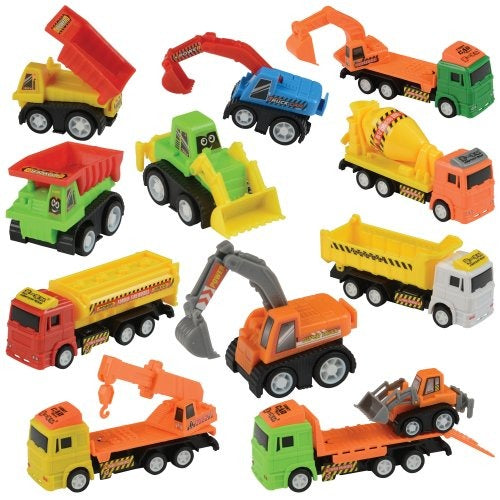 12-Piece Mini Construction Vehicle Set – Trucks for indoor/Outdoor Play