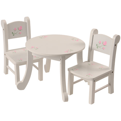 Wooden Doll Table & Chair Set with Floral Design | Ideal for 18" Doll Tea Parties