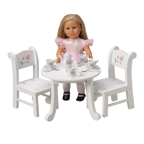 Wooden Doll Table & Chair Set with Floral Design | Ideal for 18" Doll Tea Parties
