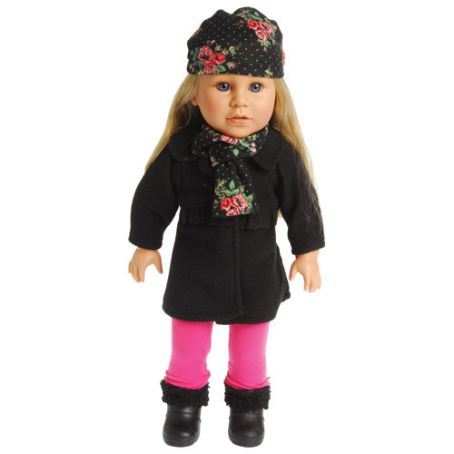 18" Emma Doll Modeling Black Coat with Pink Tights Outfit