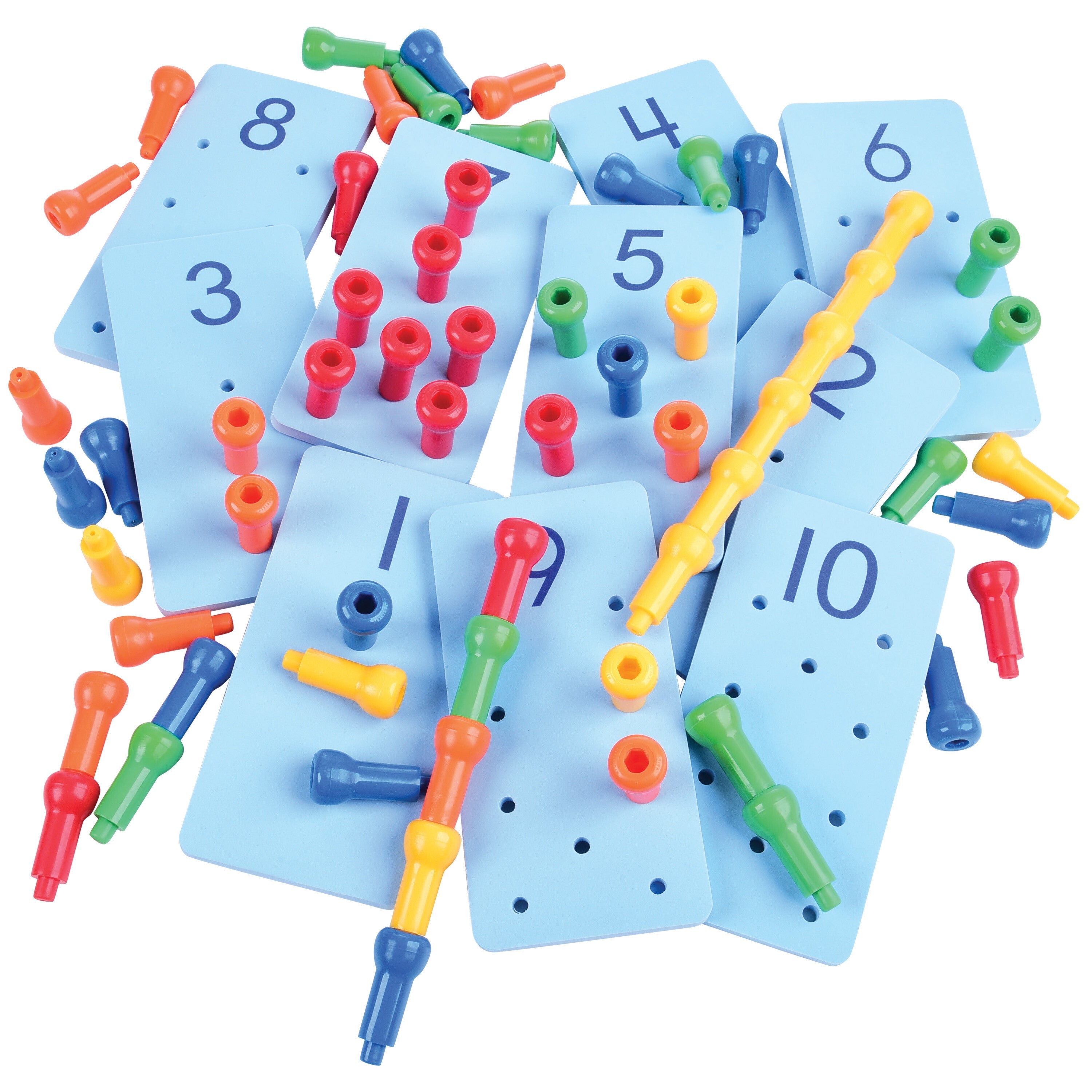 Jumbo Foam Peg Number Boards 8" x 4" | Counting & Number Recognition Math Toy for Preschool | 10 Boards + Pegs
