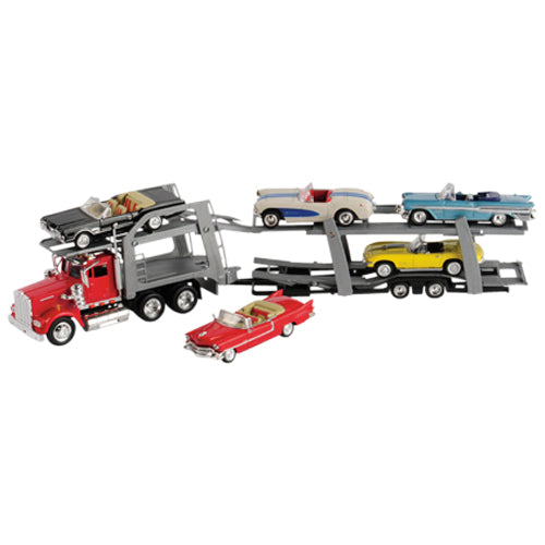Classic Car Transport Truck with 6 Die-Cast Convertible Cars
