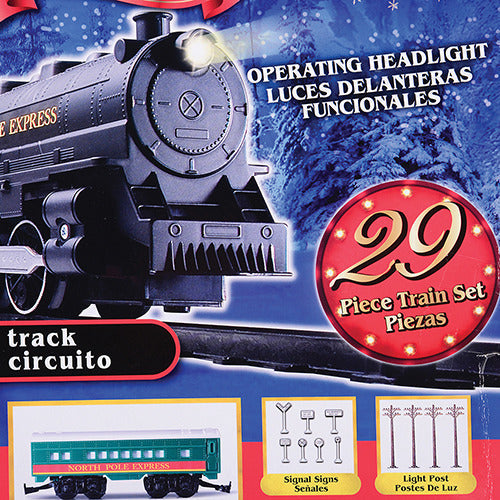 STEM Train Set 29 pc – Buildable Electric Track Set with Magnetic Cars, 35-Piece North Pole Express