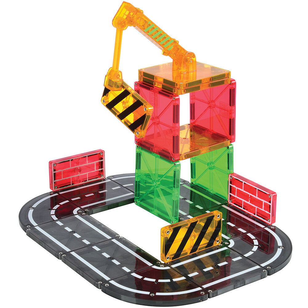 Magna Tiles construction site on white background