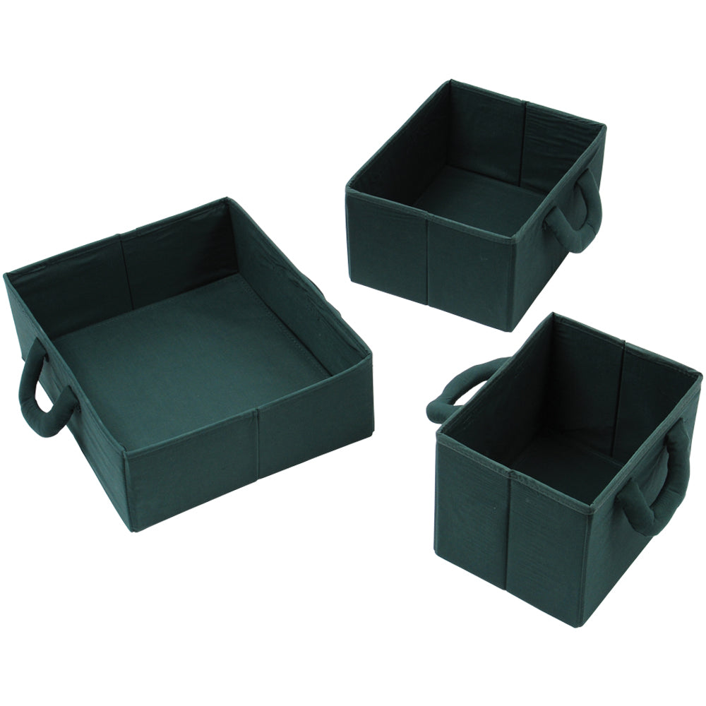Green Storage Bins | Set of 3 Foldable Organizers in Varying Sizes