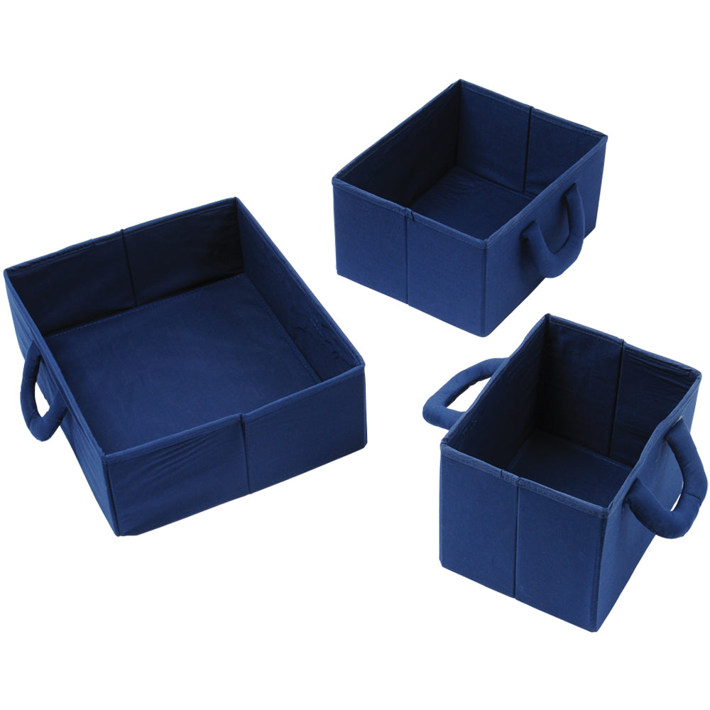 Blue Storage Bins | Set of 3 Foldable Organizers in Varying Sizes