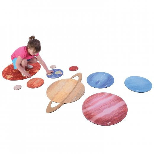 Solar System Floor Mats for Kids – 10-Piece Indoor/Outdoor Space-Themed Seating Set with Non-Slip Rubber Backing & Labeled Planets