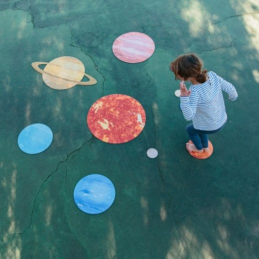Solar System Floor Mats for Kids – 10-Piece Indoor/Outdoor Space-Themed Seating Set with Non-Slip Rubber Backing & Labeled Planets