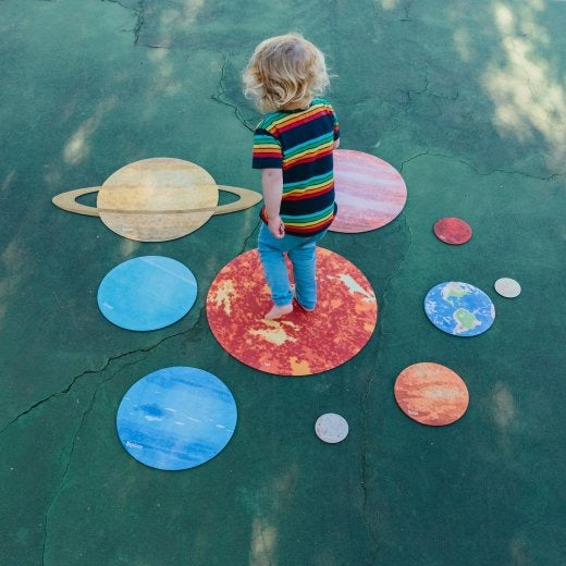 Solar System Floor Mats for Kids – 10-Piece Indoor/Outdoor Space-Themed Seating Set with Non-Slip Rubber Backing & Labeled Planets
