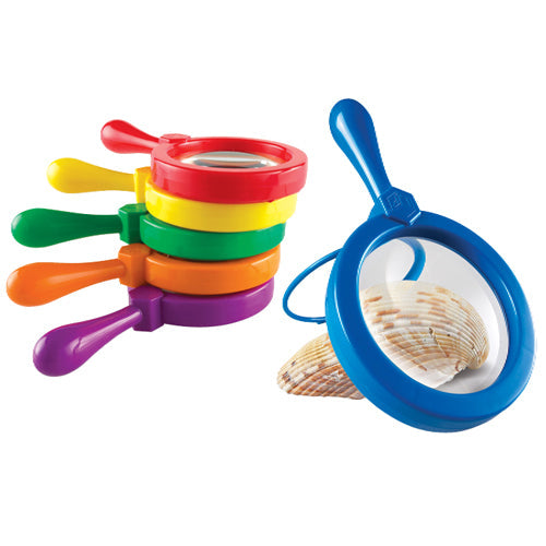 E-Z View Magnifiers with Stand – Set of 6 Rainbow Handheld or Hands-Free Magnifying Glasses, 4.5x Magnification, Special Needs & STEM Learning