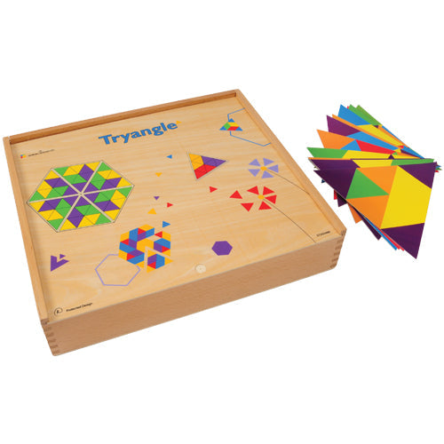Wooden Geometry Puzzle Set – Tryangle Triangle Matching Game for Kids, STEM Shape Pattern Blocks with Cards, Ages 4+