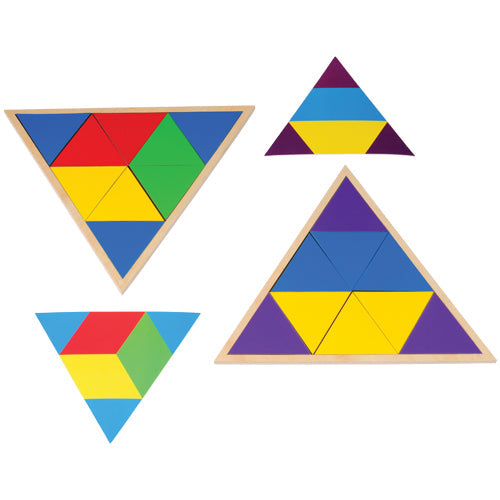 Wooden Geometry Puzzle Set – Tryangle Triangle Matching Game for Kids, STEM Shape Pattern Blocks with Cards, Ages 4+