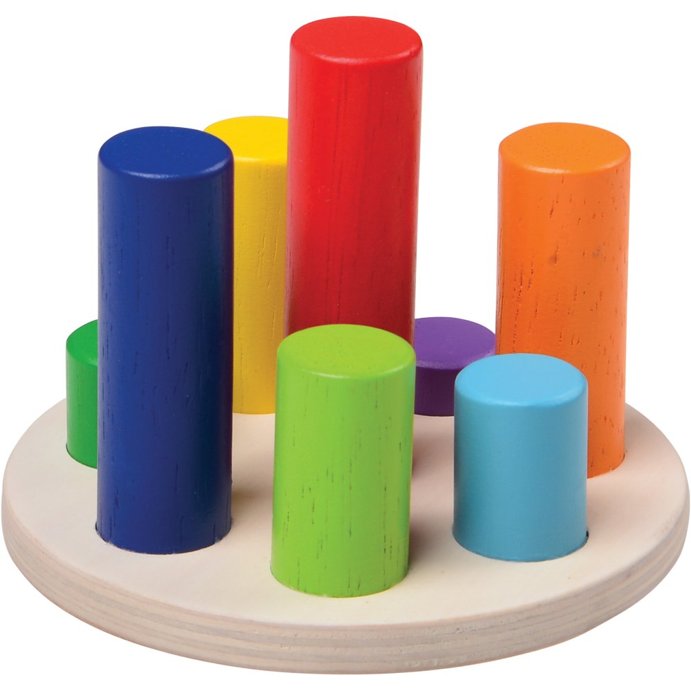 Wooden Logic Stacking Puzzle Base with 8 Varying Sized Towers