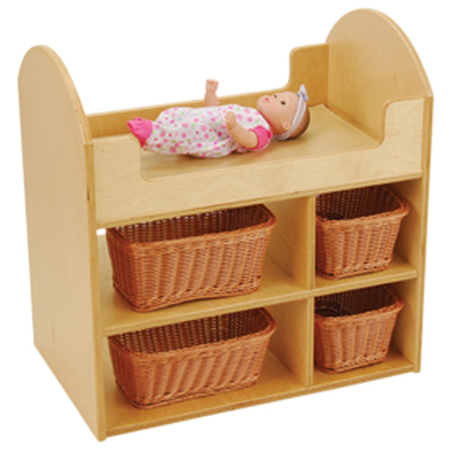 Eco-Friendly Doll Changing Table with 4 Wicker Baskets