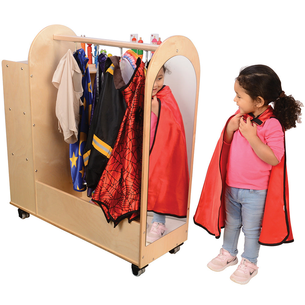 Kid Looking in Mirror on Dress-up Cart
