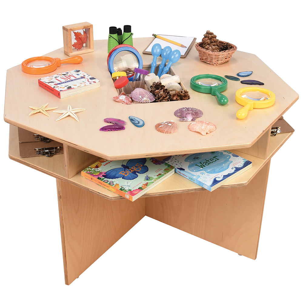 Wooden Discovery Table with Divided Tray & Storage