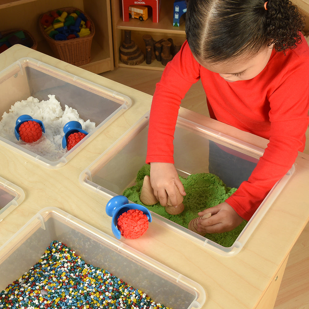 Exploring Sand on the Mobile Sensory Table with Trays & Lids