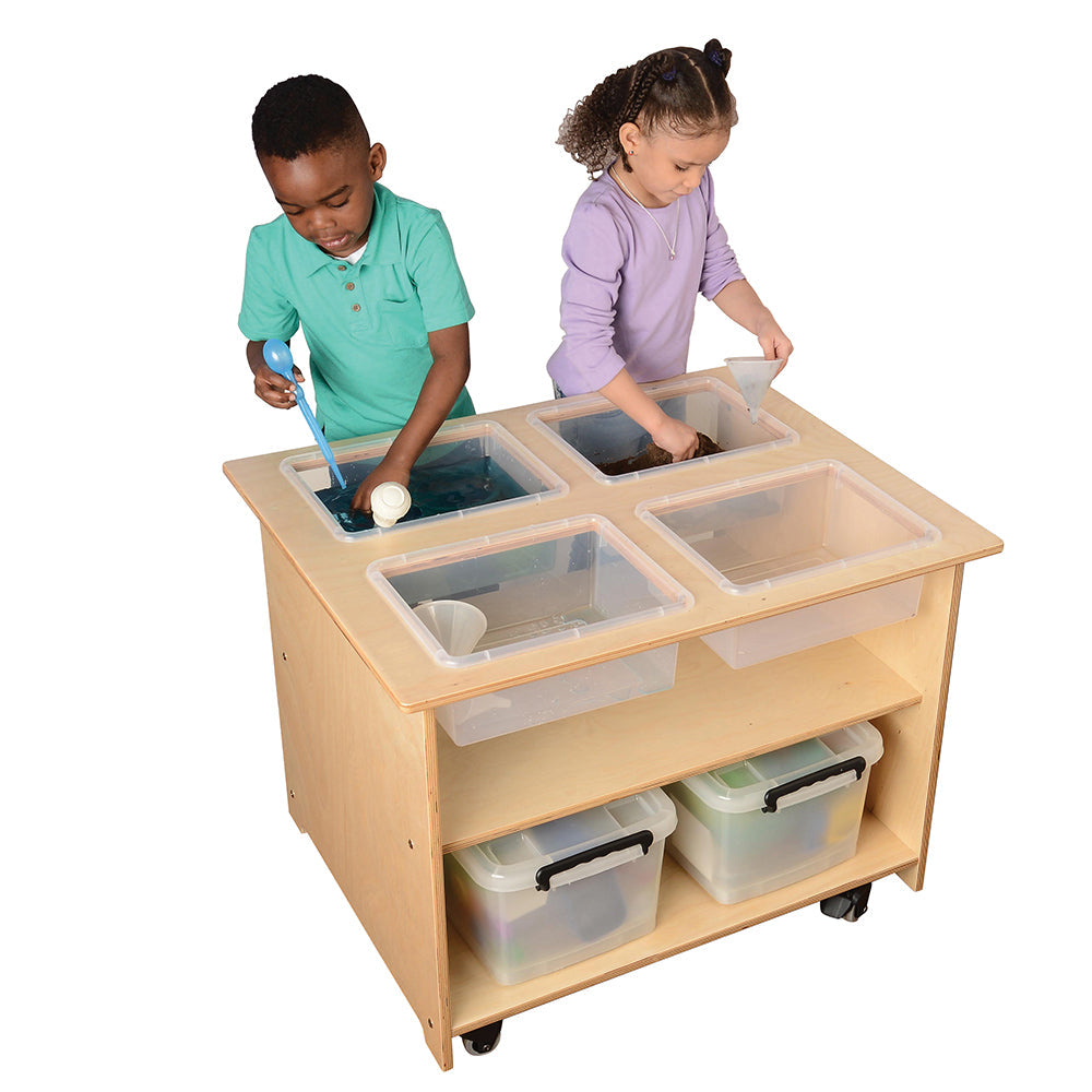 Exploring Sand and Water with Mobile Sensory Table with Trays & Lids