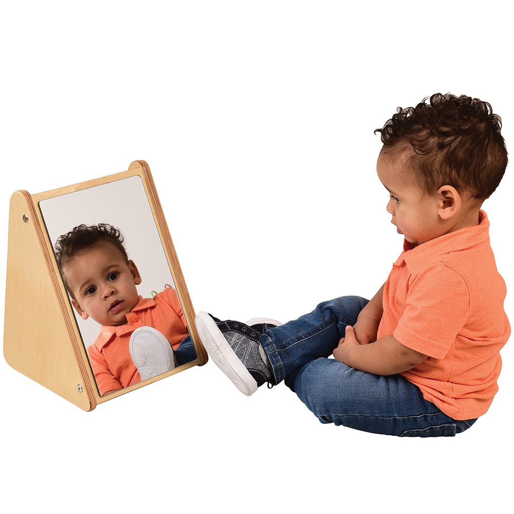 Peek-A-Boo Angled Mirror with Eco-Friendly Wooden Stand for Infants & Toddlers