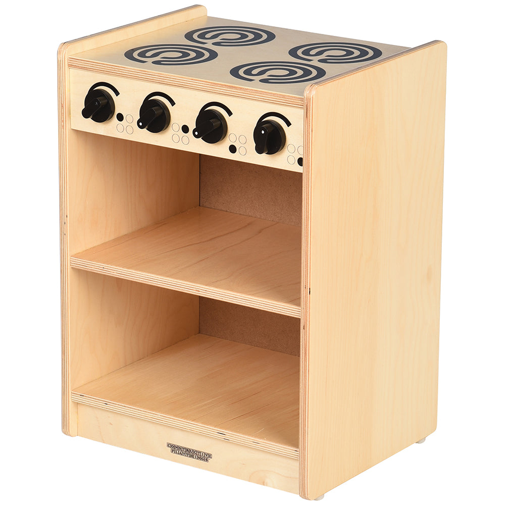 Side View of Safe-Play Eco-Friendly Wooden Toddler Kitchen Stove