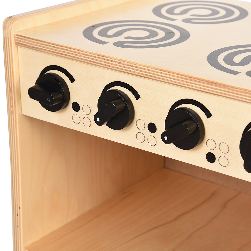 Knobs Which Turn on Safe-Play Eco-Friendly Wooden Toddler Kitchen Stove