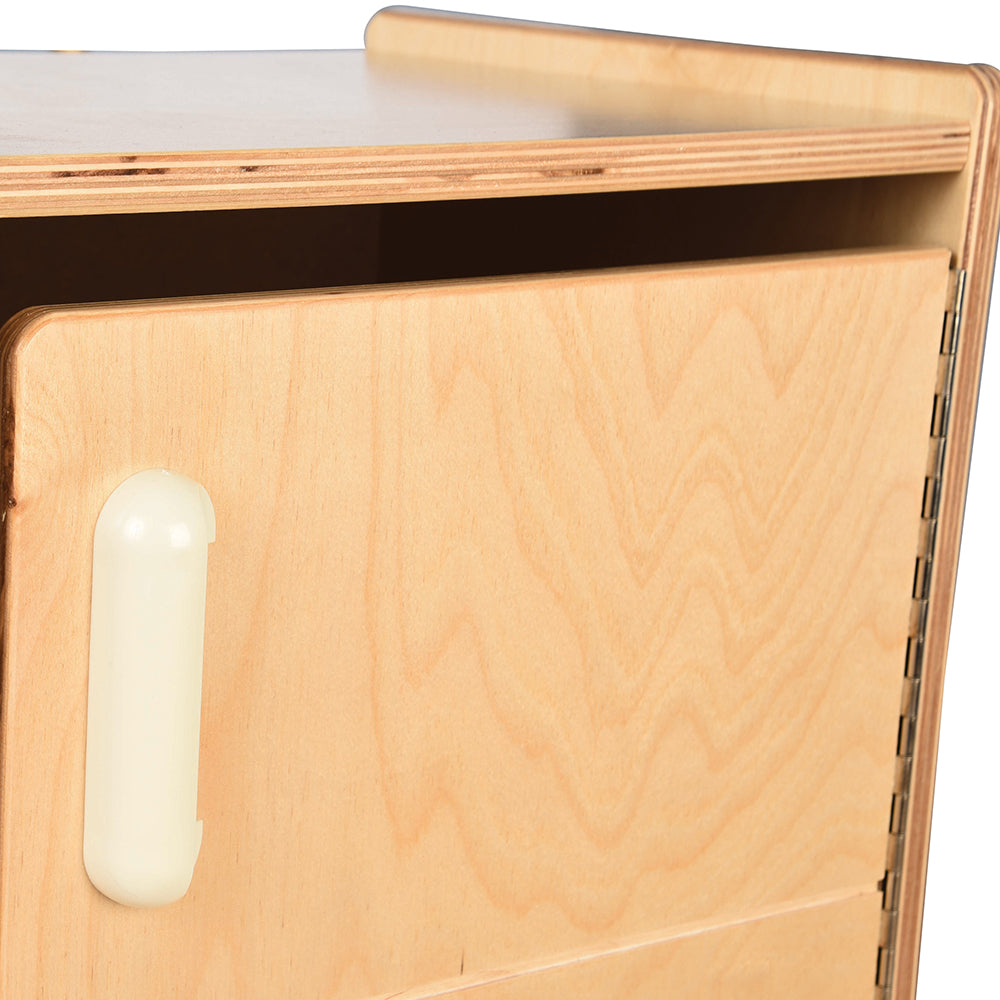 No Pinch Door on Safe-Play Eco-Friendly Wooden Toddler Refrigerator