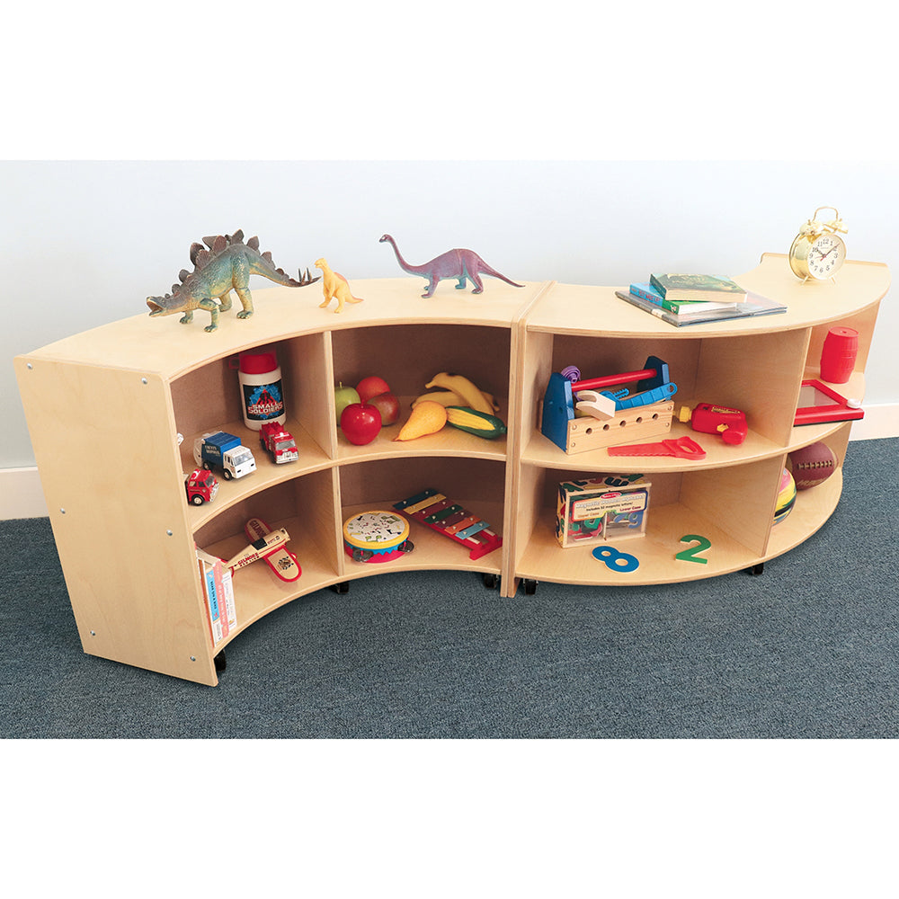 Quarter Circle Birch Storage Units with Inner Shelves Connected Together