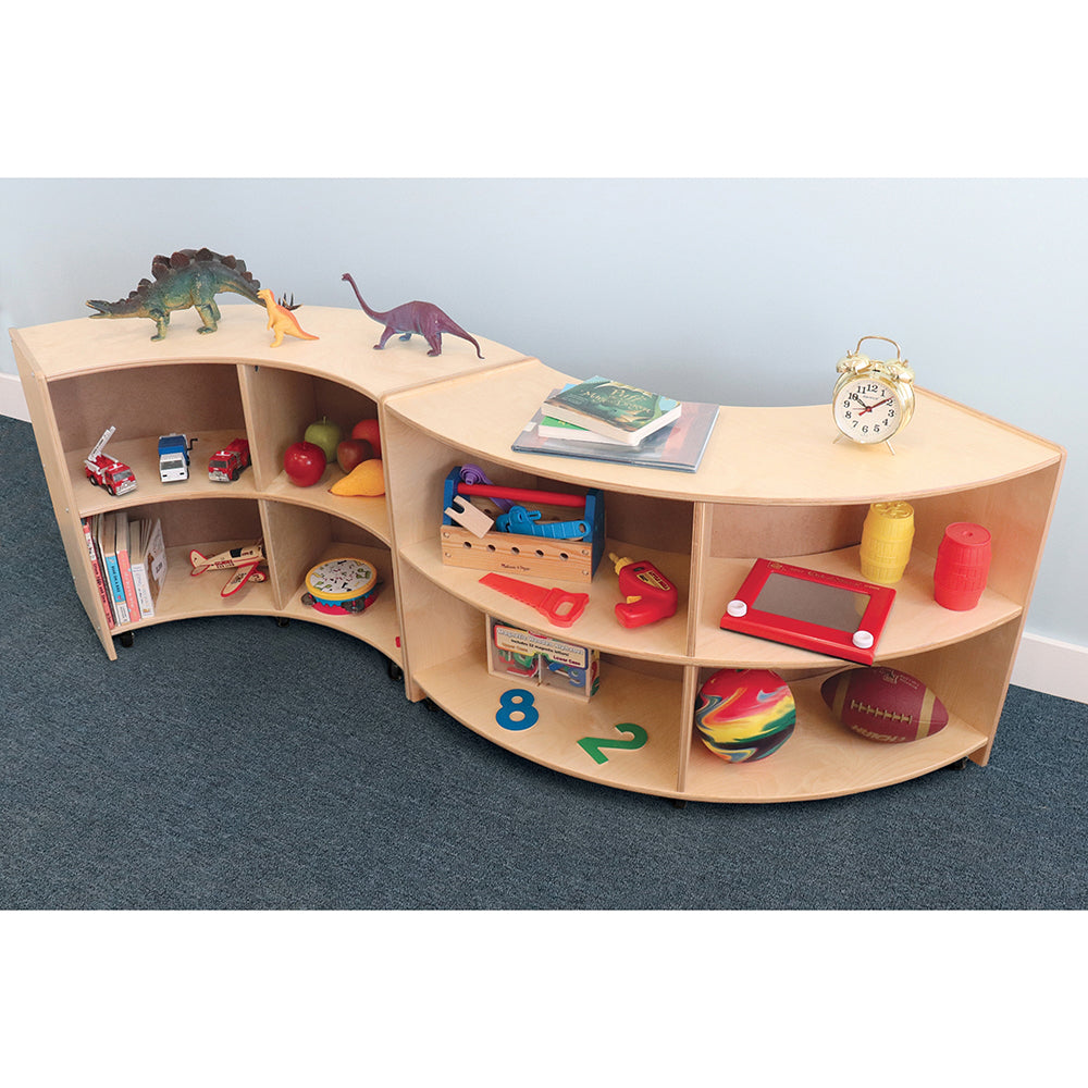 Quarter Circle Birch Classroom Storage Unit with two other connecting pieces
