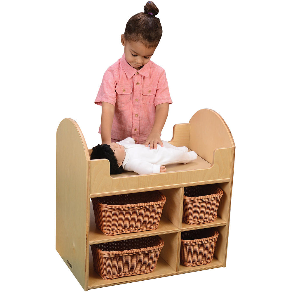 Doll Changing Table with 4 Wicker Baskets for Storage