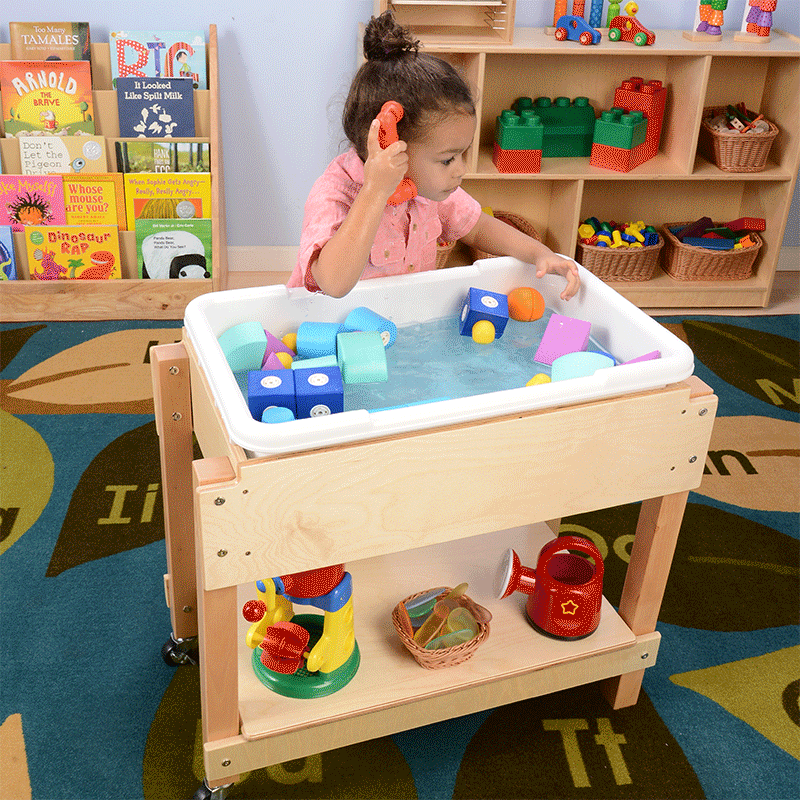Toddler Interacting with Toddler Sensory Sand & Water Table with Lid