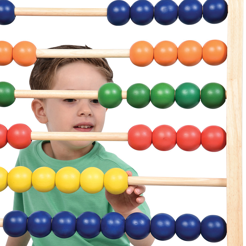 Close-up of Colorful Wooden Beads on Standing Abacus